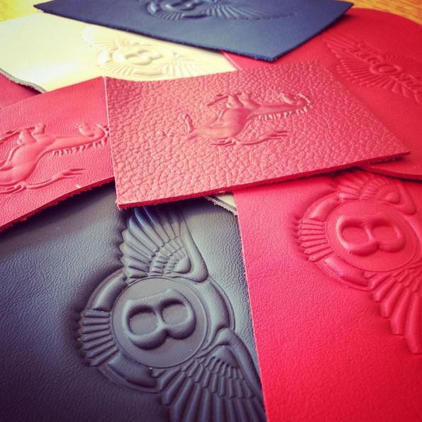 Leather hides in the trim shop